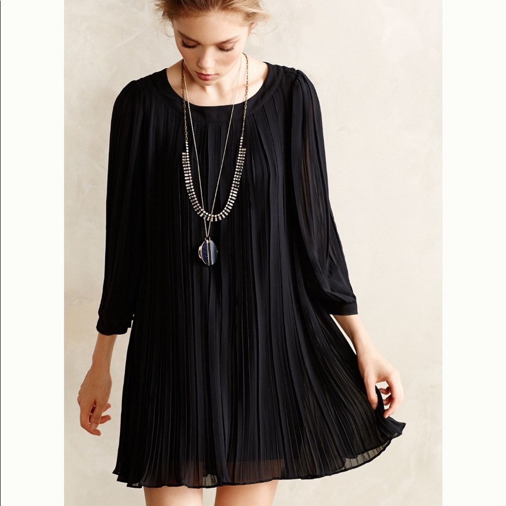 Anthropologie Black Pleated Millie Swing Cocktail Dress